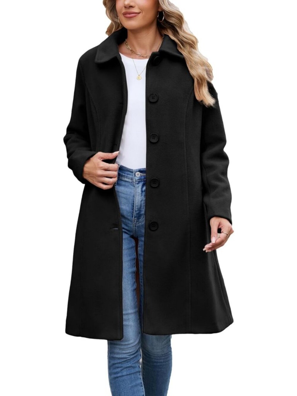 Stylish Women's Winter Wool Blend Peacoat - Single Breasted, Warm & Chic